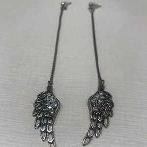 Angel Wing Feather Rhinestone Drop Earrings